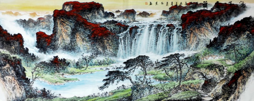 中国国画家协会【孔红贵】大幅山水'鸿运当头'