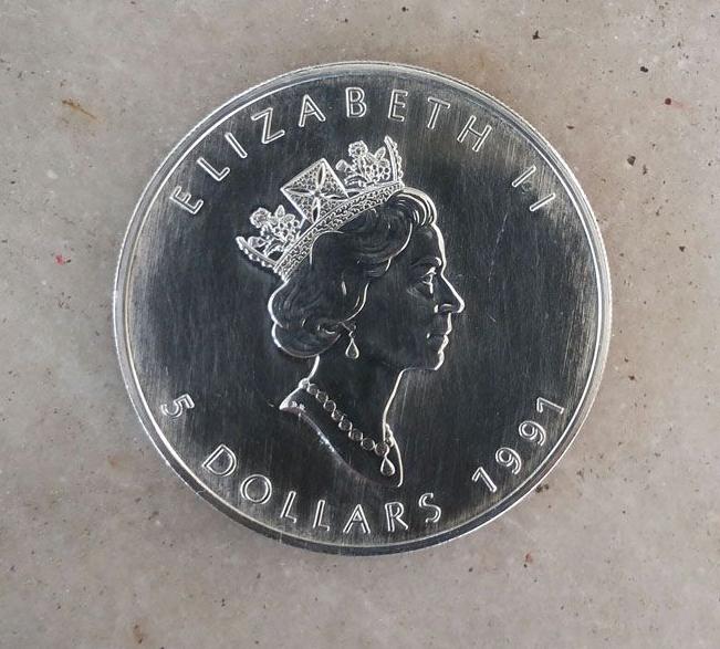 加拿大1991年一盎司(31.3克)银币原光