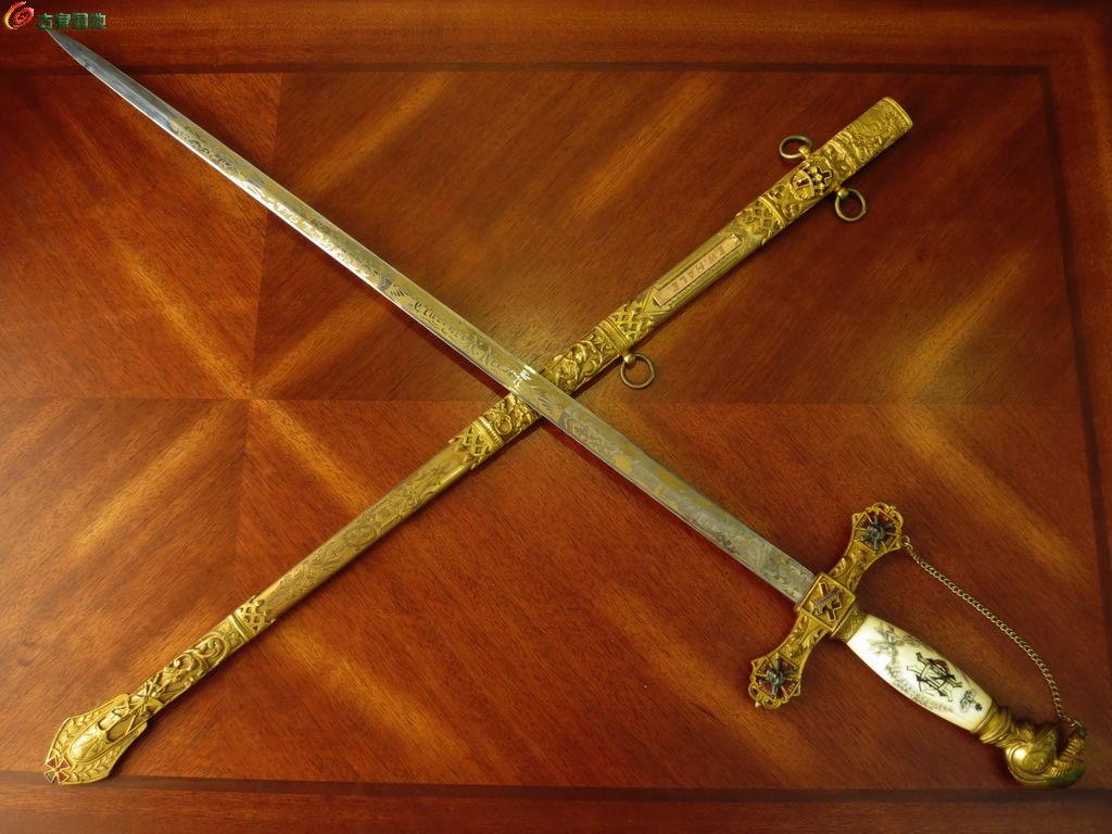 美国19世纪黄铜镀金圣殿骑士佩剑