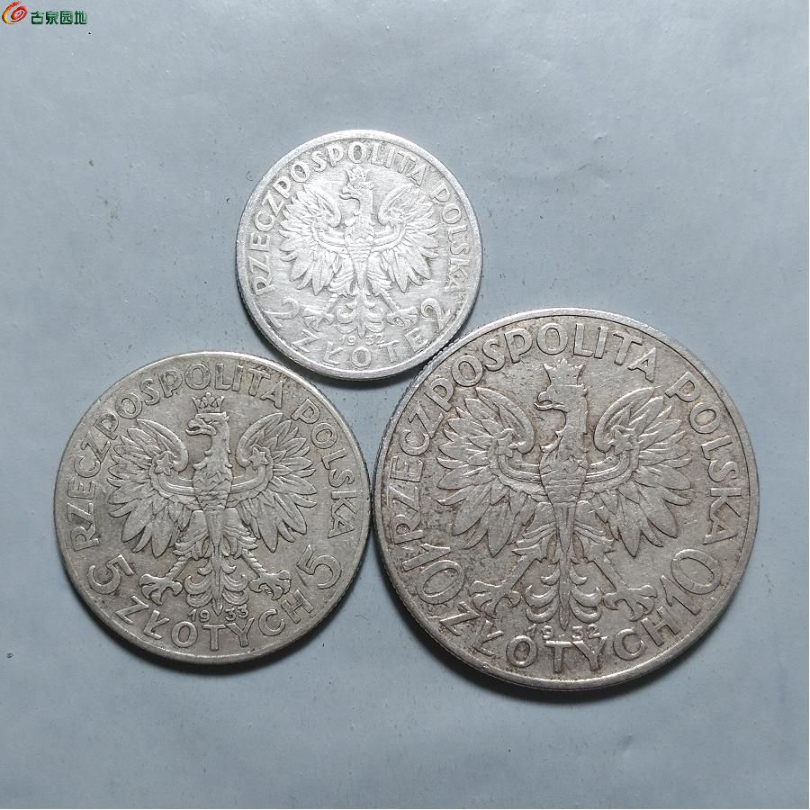 波兰1932年女神银币2510兹罗提一套3枚